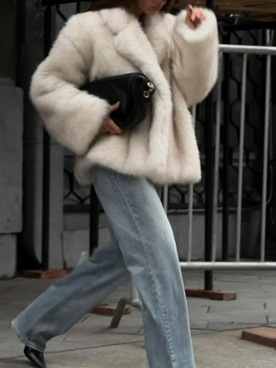 2024 European & American Women's Solid Color Faux Fur Loose Streetwear Coat
