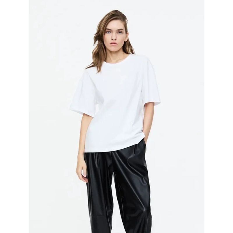 Fashion Wind New Arrival Loose Fashion Solid Color round Neck Short Sleeves Cotton T-shirt Top Loose Printed Cotton