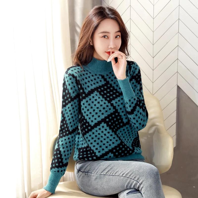 Sweater for Women Autumn Winter Thickened Pullover Warm Knitted Half-high Collar Long Sleeve Oversize Jumper Tops
