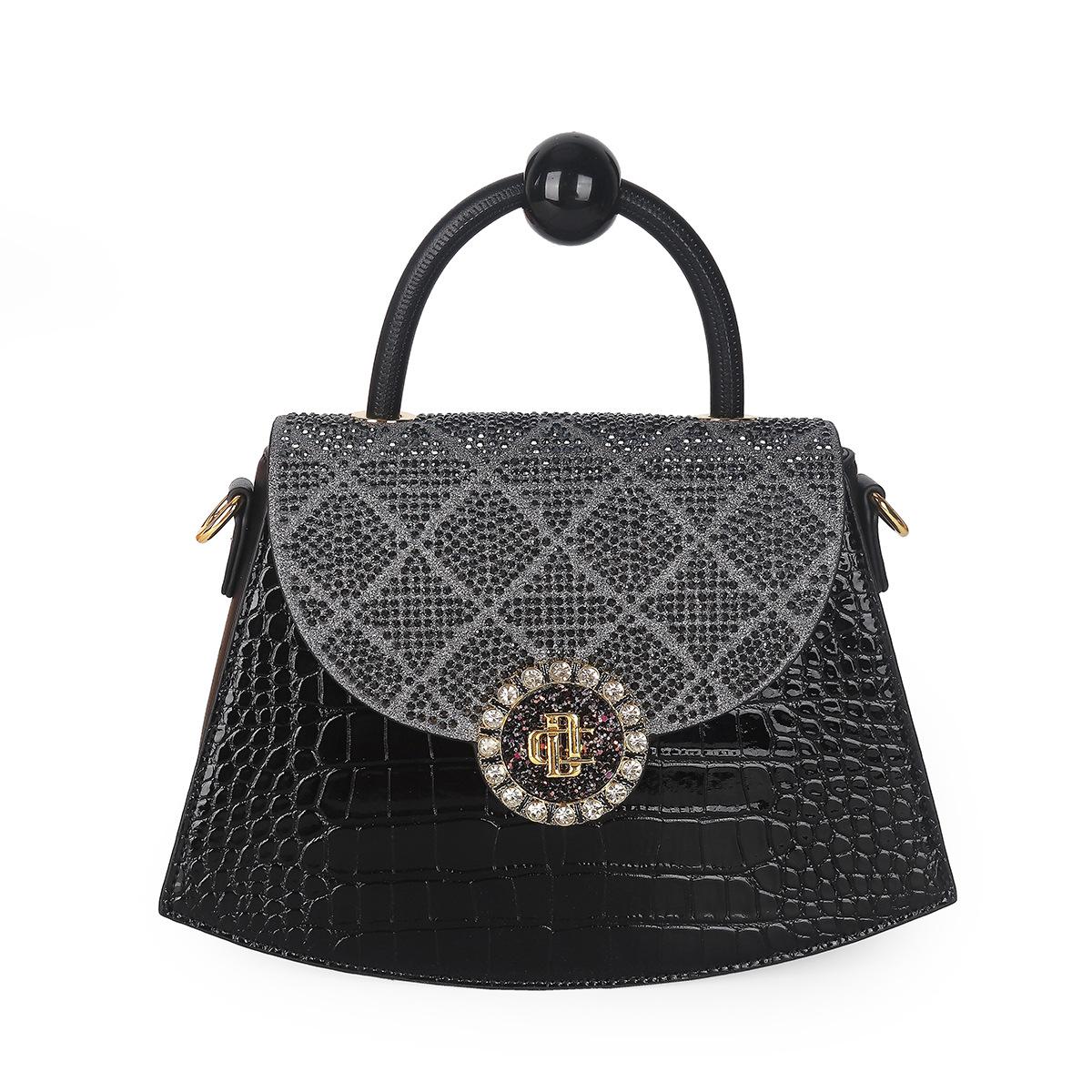 

Diamond-Encrusted Handbag Counter Genuine Women S Bag Bright Leather Leather Bag Premium Foreign Style Messenger Bag чёрный