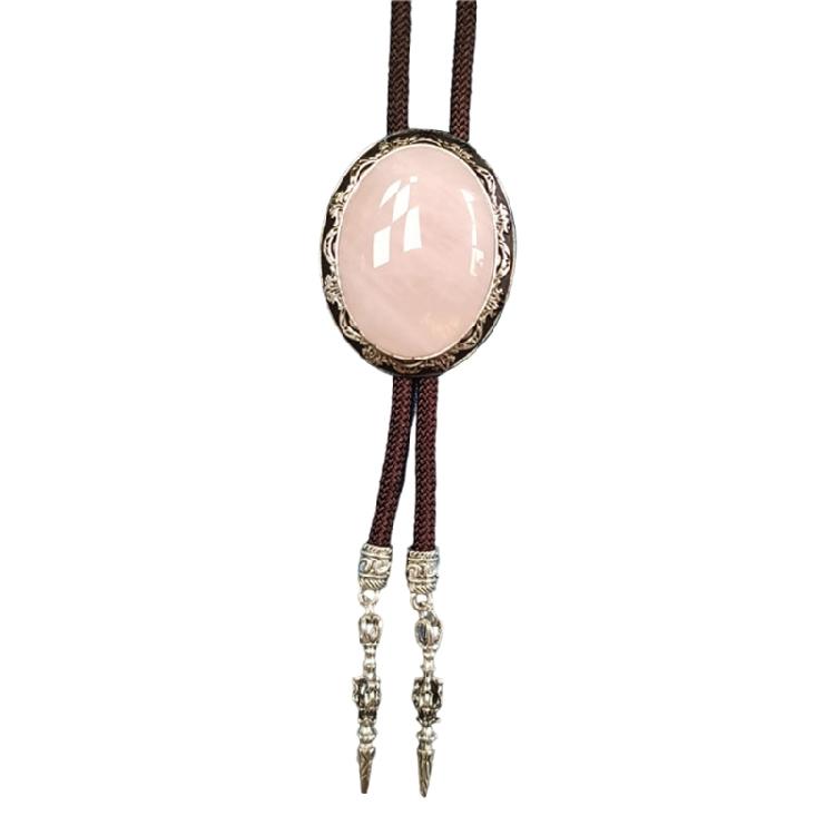Vintage Oval Shape Stone Pendant Bolo Tie Western Braided Rope Adjustable Necktie Jewelry Shirt Collar Chain Necklace