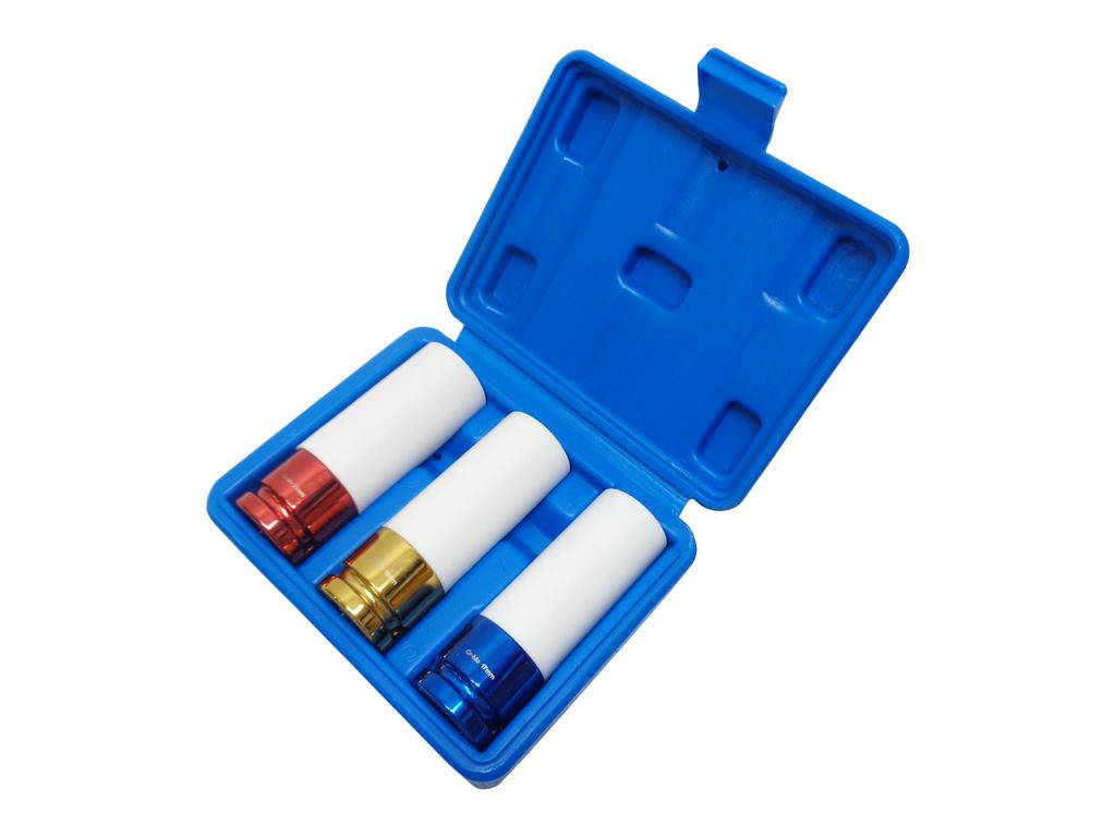 Aluminum Wheel Socket Set, Impact Wrench Compatible, 17mm, 19mm, 21mm, 1/2" Drive, Thin-Ended, Wheel Nut Socket with Wrench Protector