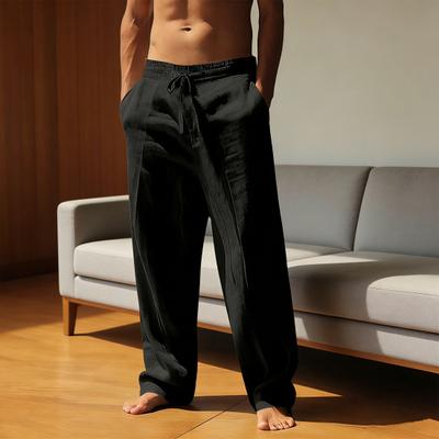 Men Casual Pants Drawstring Waist Straight Leg Pants Loose Fit Summer Trousers for Yoga Holiday Beach Vacation Wear