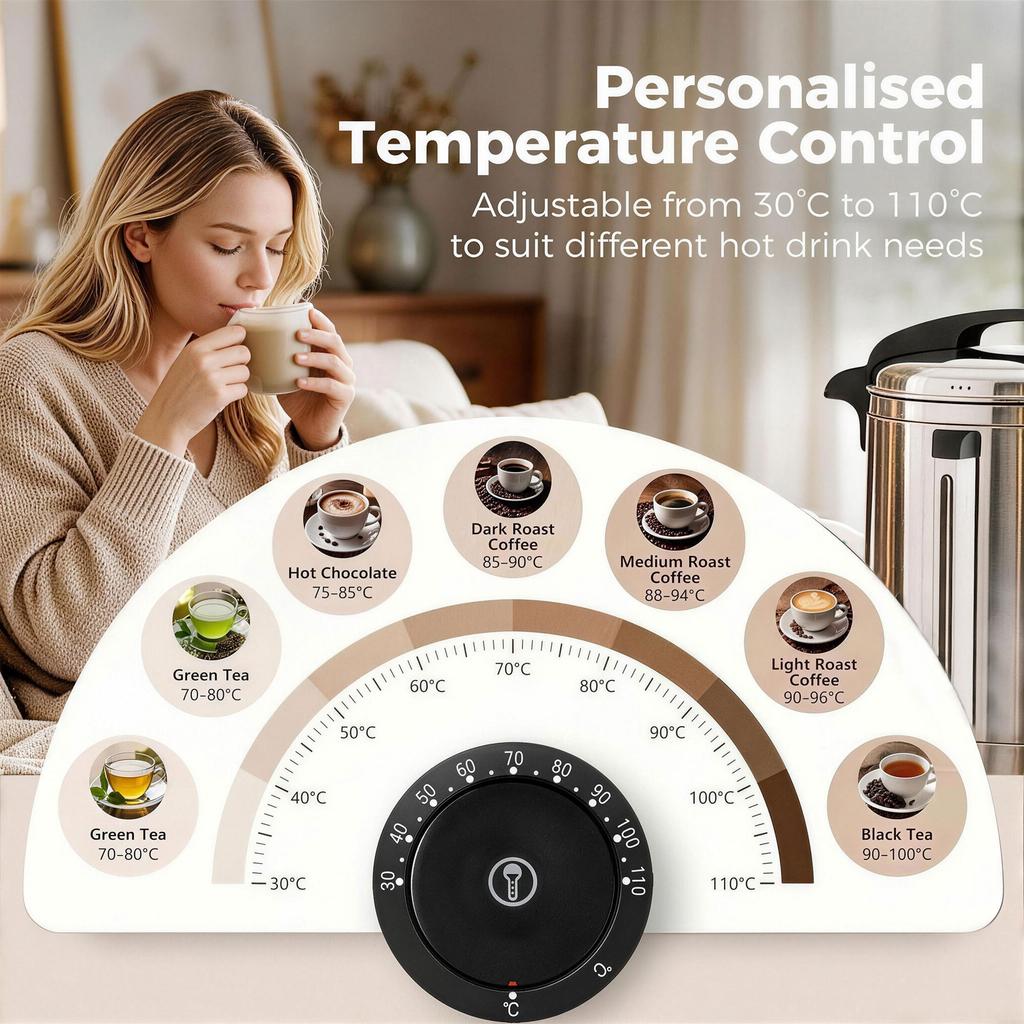 13L Catering Urn, 2500W Stainless Steel Hot Water Boiler Dispenser with Thermostat, Keep Warm Function and Easy Pour Tap