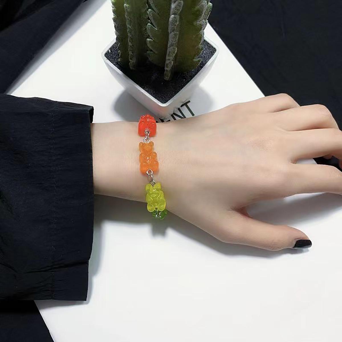 Lucky Star Jewelry Women's Cartoon Rainbow Candy Bear Ins Colored Gummy Candy Woman Bear Bounce Di Hip Hop Jelly Color Bracelet Girl Bracelet Zircon Gift
