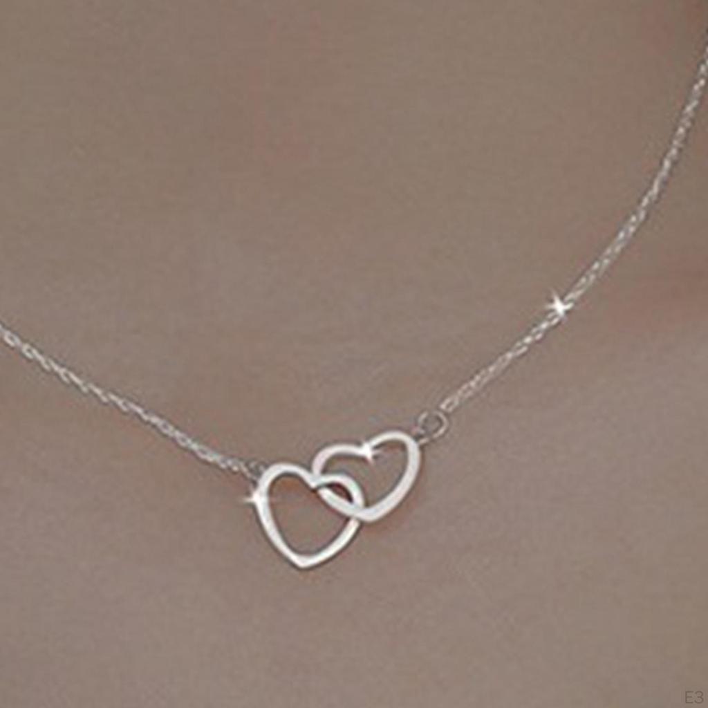 Double Heart Necklace, Minimalist Fashion Chain Choker Pendant Necklace for Women Girls Gift,