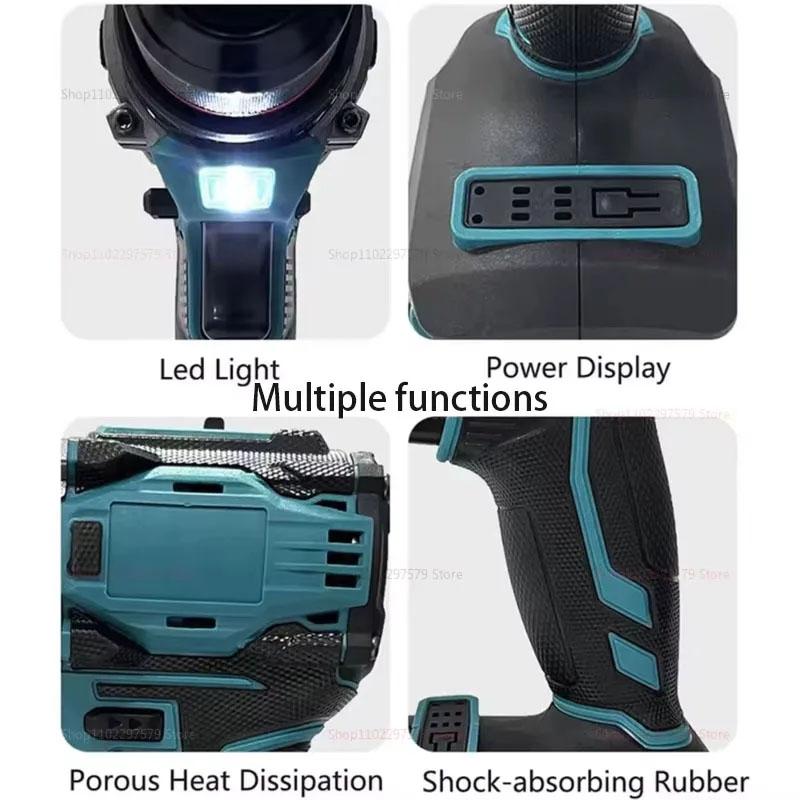 Cordless Brushless Electric Drill with 2-Speed Metal Chuck DIY Home Renovation Compatible with 18V Battery(No Battery)