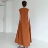 Pumpkin Color Lazy Simple Swing Loose Sleeveless A-line Vest Long Skirt Slimming Dress