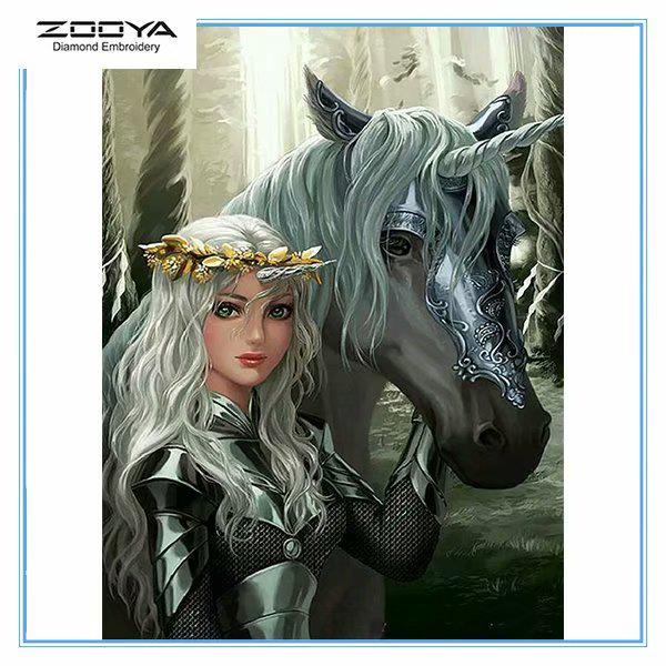 

ZOOYA DIY 5D Полный дрель Алмазная картина Женщина Единорог Вышивка Крестом Мозаика Домашний Декор Подарок