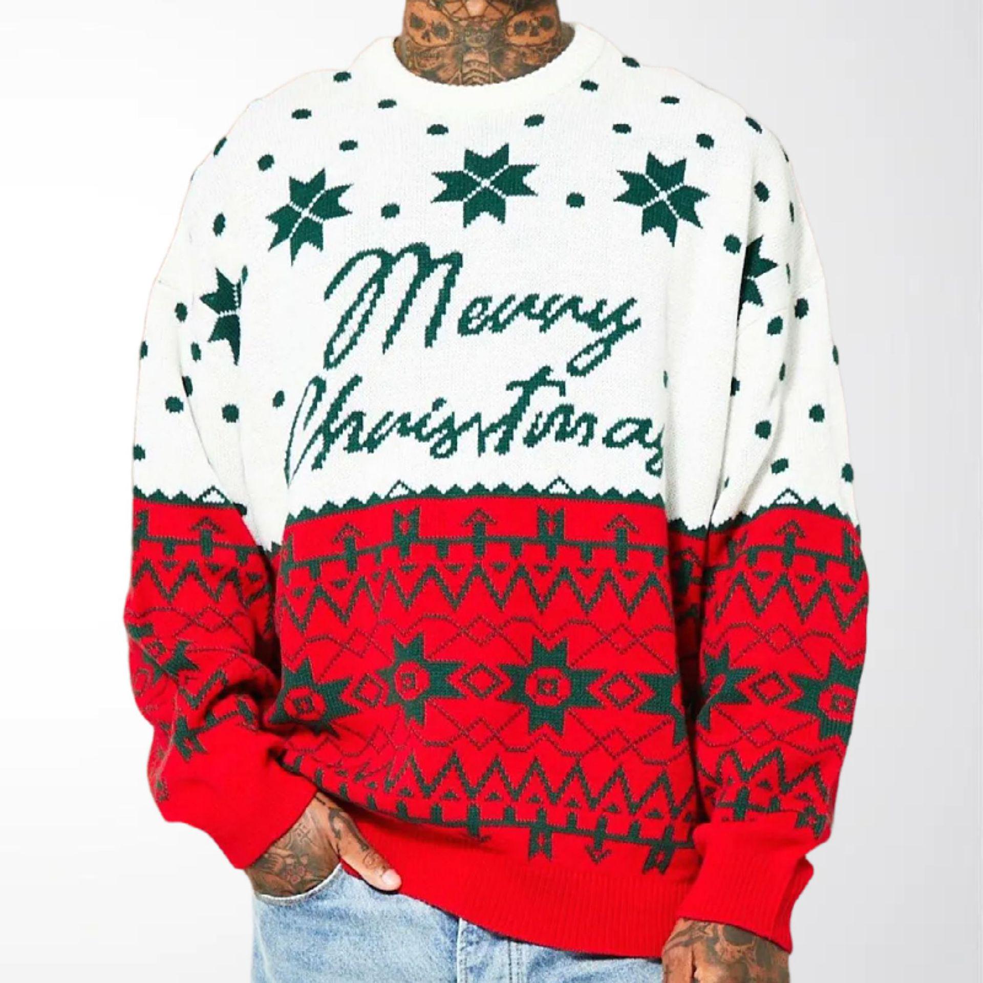 Men s European & American Christmas Jacquard Sweater: Autumn/Winter Knitted Loose Pullover (SY0063) 2XL