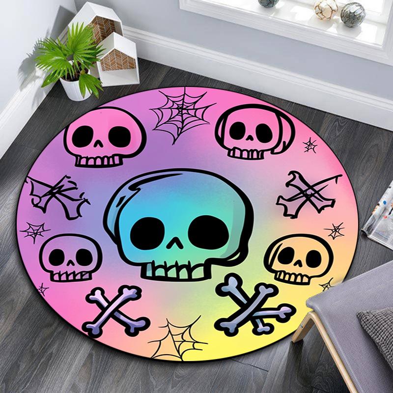 

Colorful Skulls Round Area Rug,Carpet Rug for Living Room Bedroom Sofa Playroom Decor,Non-slip Floor Mat 80cmx80cm