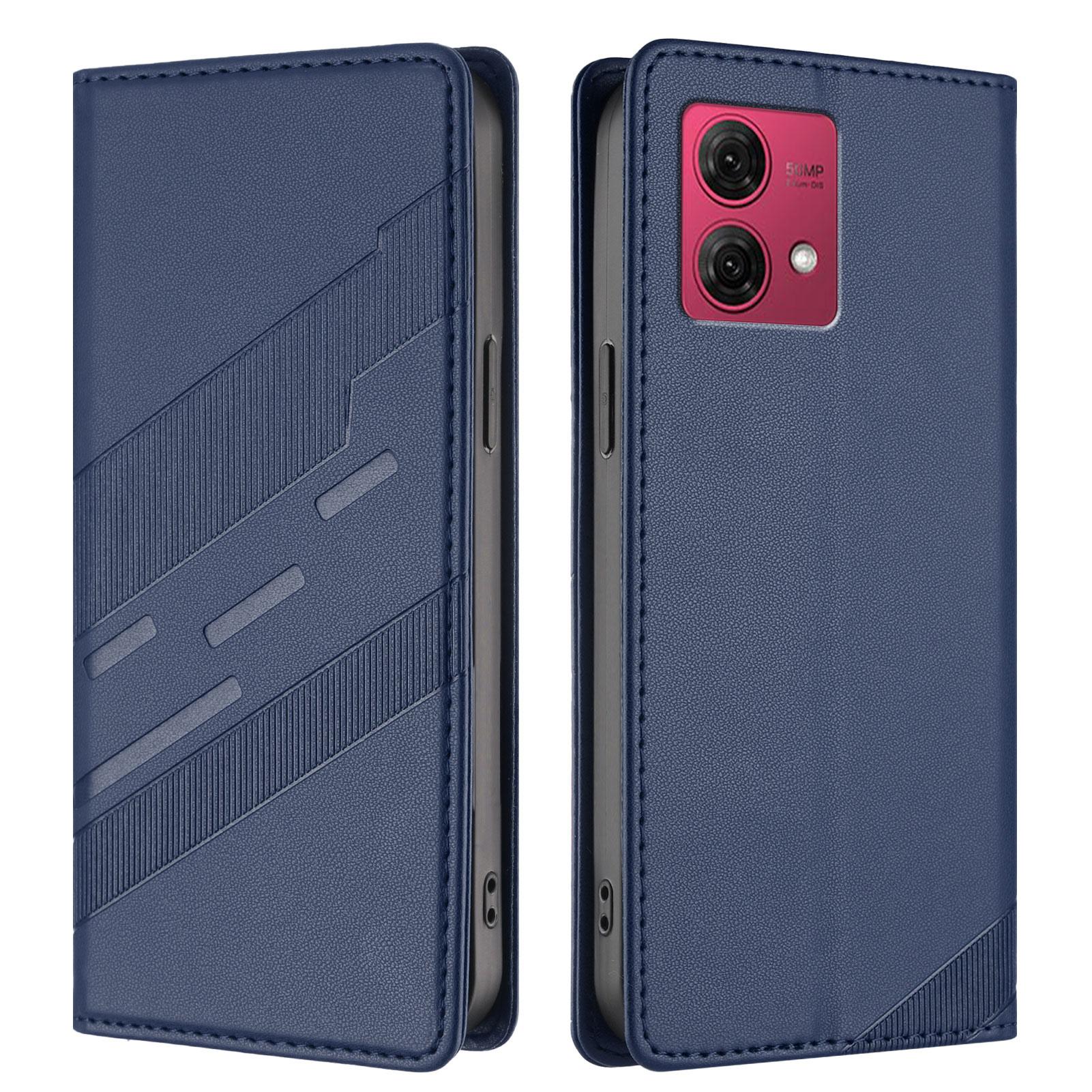 

For Motorola Moto G84 5G Phone Cases Punk Style Imprinted Wallet Stand Leather Cover Dark Blue