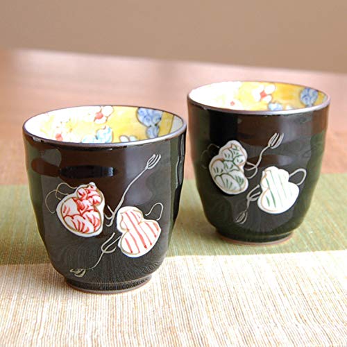 Retirement Gift: Pair of Couple's Teacups, a Gratitude Gift for Good Health and Safety, Arita Ware, Six Gourds Colors, Made in Japan