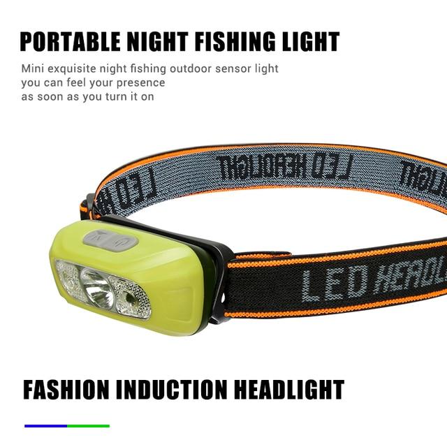 2022 Mini USB Rechargeable Sensor Headlamp Fishing Camping Flashlight 5W LED Torch Headlights Front Lantern with Built-in Battery