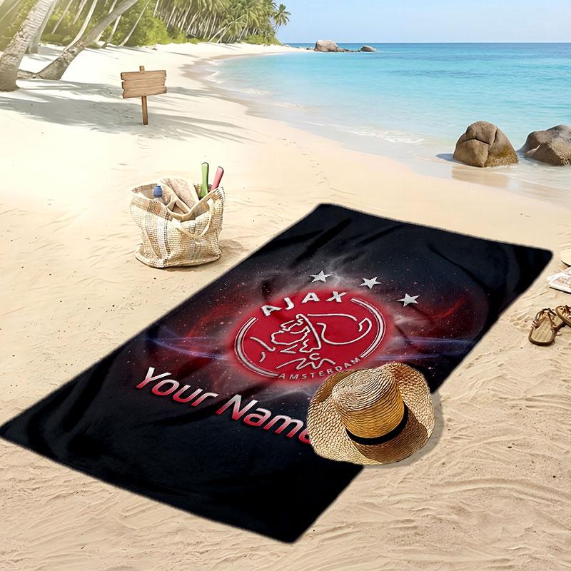 Asciugamano da Spiaggia Personalizzato Stampato Ajax Amsterdam Logo Calcio Supporto Nome Personalizzato Testo Asciugamano Assorbente Per Sport Viaggio Regalo Speciale