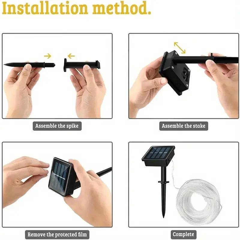 7M/12M Solar Tube Rope Lights Outdoor Waterproof LED String Fairy Strip 8 Modes for Garden Wedding Christmas Tree Fence Decoration