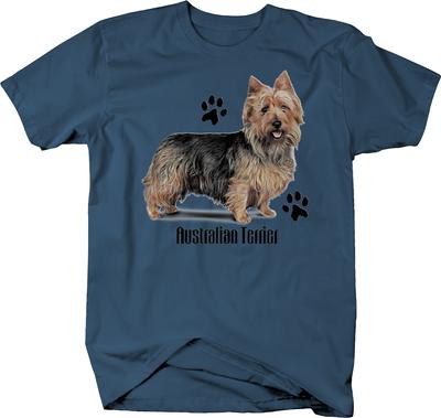 Cute Australian Terrier Dog Standing Up With Paw Prints Custom Unisex T-shirts