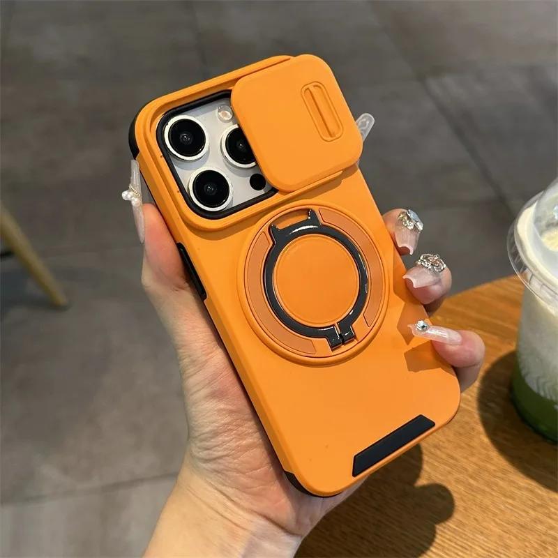 Luxury Magsafe Wireless Charging Case For iPhone 11 16 12 13 14 15 17 Pro Max Plus Magnetic Ring Bracket Camera Protection Cover