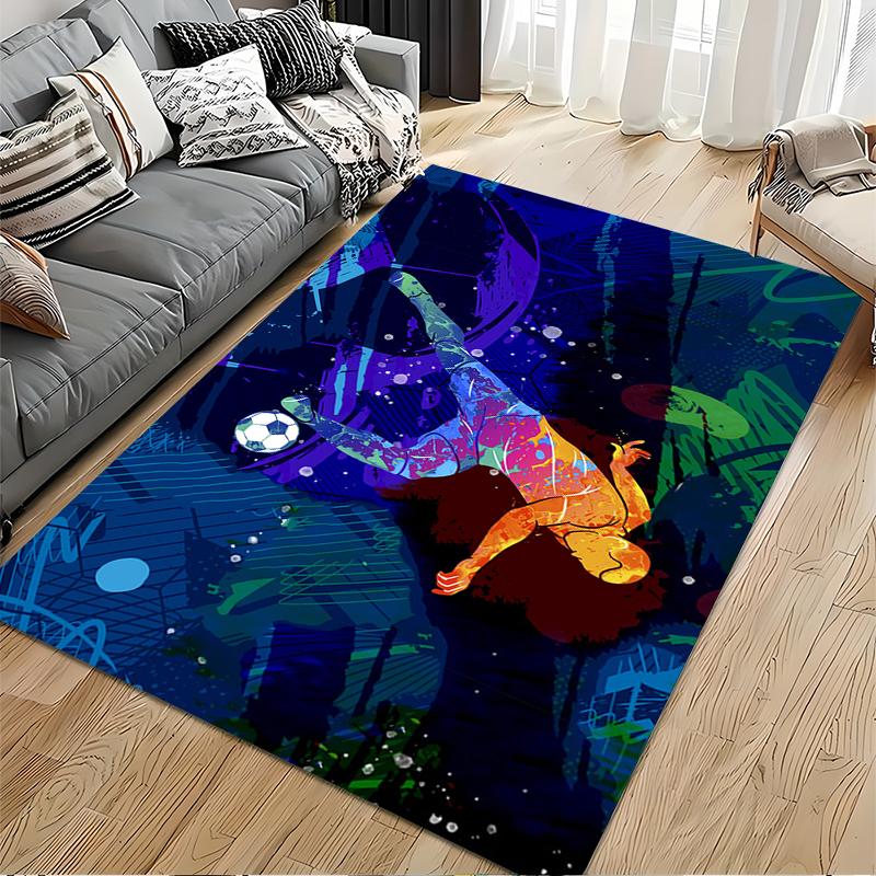 Colorful Soccer Player Art Rug Non-slip rug suitable for living room and bedroom sofas.