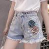 3D Florale Spitze Sommer Denim Shorts Damen Streetwear Hohe Taille Schlanke Passform Y2k Zerrissen Mode Shorts Große Größen