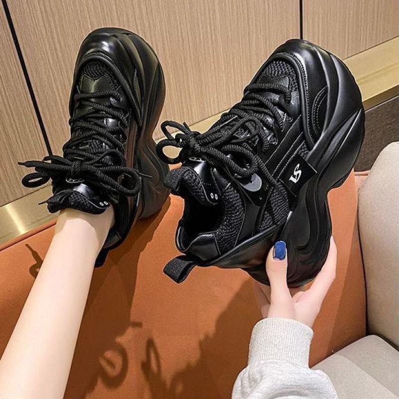 European Station 10 Height Increase Little White Shoes Women's Super Fire Spring and Autumn New Mesh Versatile Lace-Up Casual Shoes