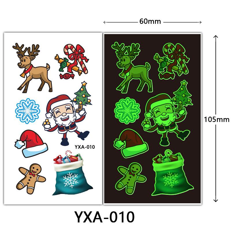 Christmas Luminous Tattoo Sticker Glowing Waterproof Sweat Cute Cartoon Holiday Party Temporary Sticker