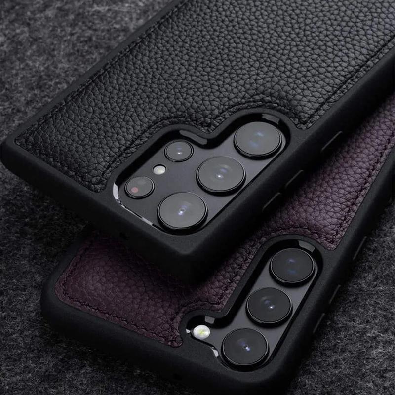 MELKCO Für Samsung Galaxy S23 Ultra Handyhülle Echtes Rindsleder Beschichtete Harte PC Slim Case