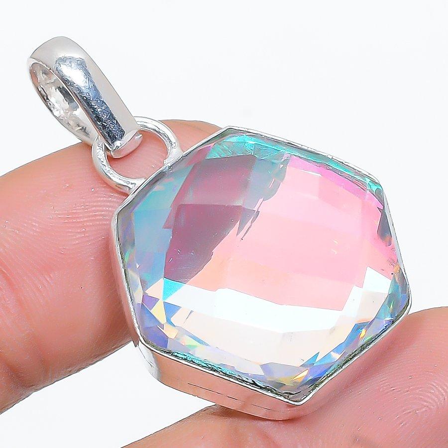 

Подвеска из стерлингового серебра 925 пробы с натуральным мистическим топазом ручной работы 1,46 дюйма g0z20