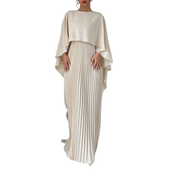 

Yousheng Women s Pleated Flowy Maxi Dress Split Cape Sleeve Formal Wedding Guest Dress Cocktail Evening Party Long Dress S бежевый