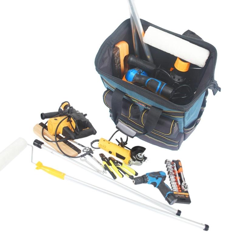Tool Backpack 31x21x43cm Wide Top Opening Multiple Exterior Pockets for Wrenches Screwdrivers Easy Access Organization