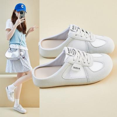 Baotou Halbschuhe Damen Oberbekleidung 2025 Sommer neue lässige Ein-Pedal-Faulschuhe rutschfest ohne Absatz kleine weiße Schuhe