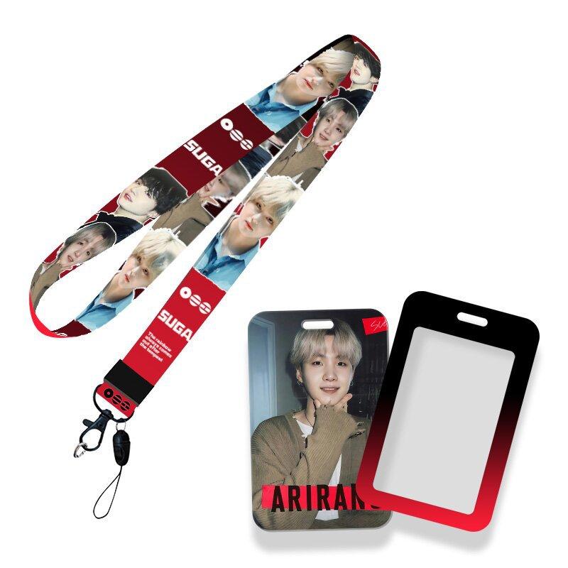Kpop Idol BTS World Tour ARIRANG Lanyard and Card Holder Set, Printed Neck Strap with ID Badge Sleeve Photocard Protector for ARMY