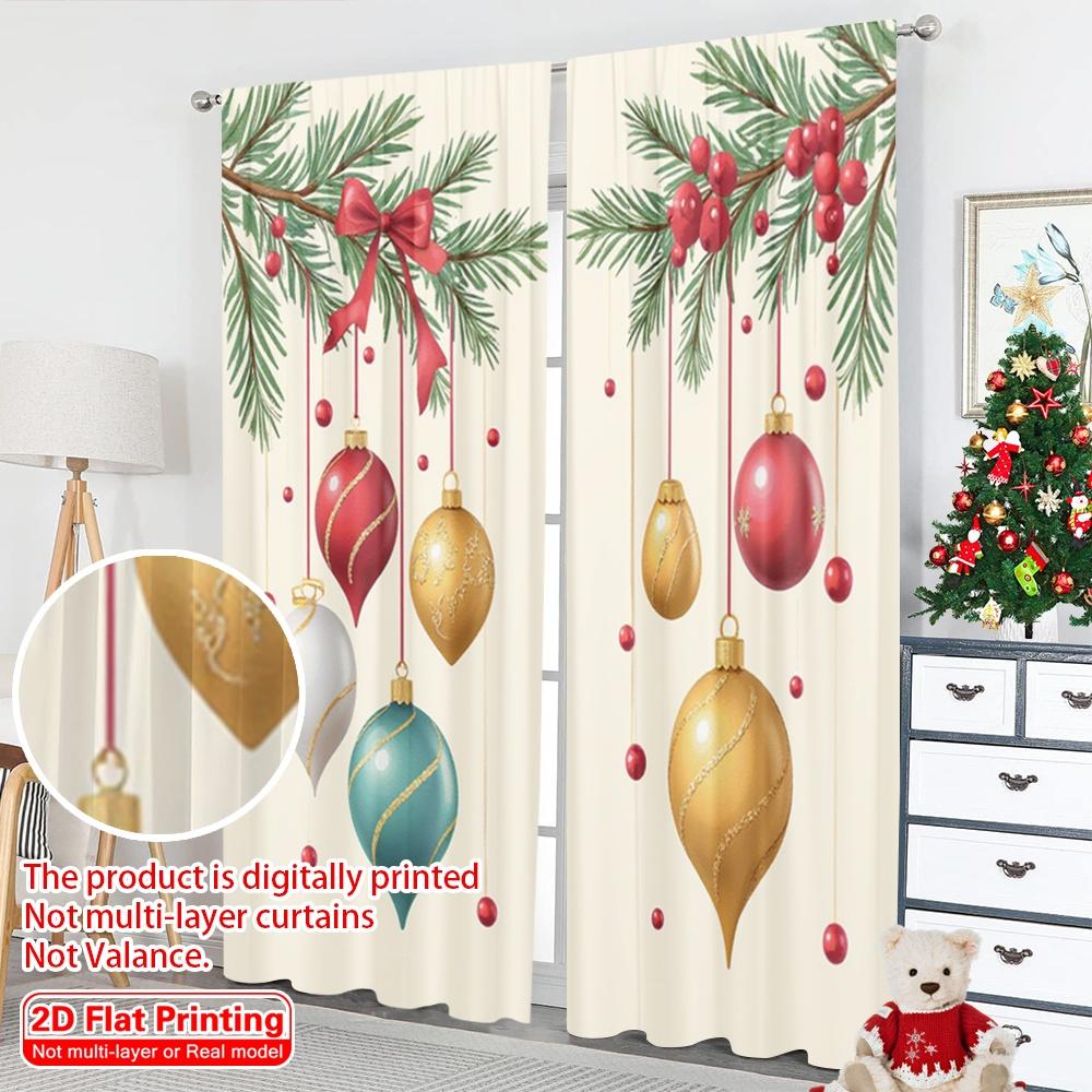 2pcs 2D flat printing Merry Christmas Popular Curtain Christmas Baubles Festive Hanging Ornaments 100% Polyester Without