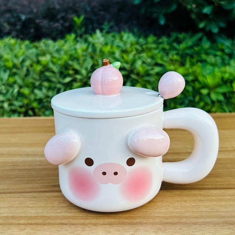 Cute Pig Souvenir Gift Cup Ceramic with Lid Mug Large Capacity Water Cup Birthday Gift Girl Couple Cup