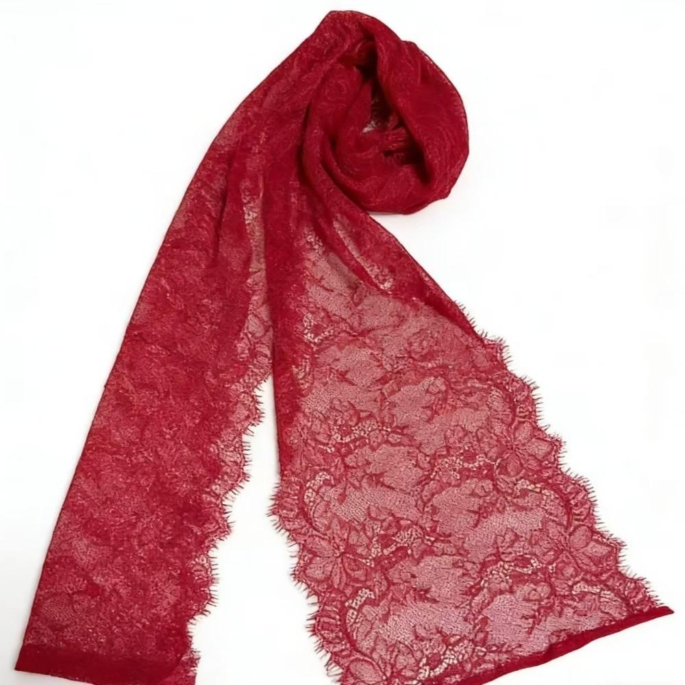 Solid Color Lace Scarf Long Decorative Scarf Elegant Flower Embroidered Veil