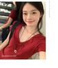 Dopamine Red V-Neck Straight-Shoulder Slim Women’s T-Shirt - Summer 2025: Sweet & Spicy Style