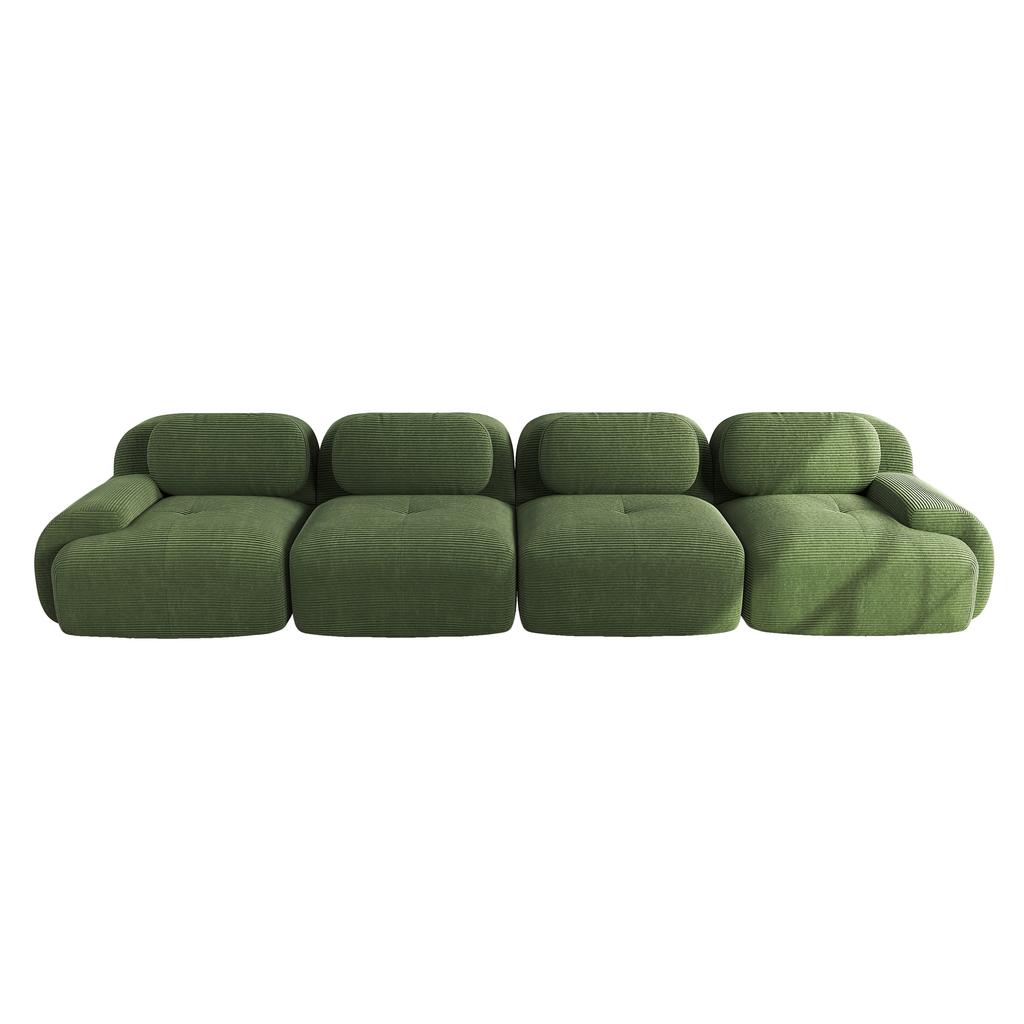 4-Seater Sofa Soft Corduroy, Frameless, 32D High-Elastic Padding, Pet-Friendly, Vacuum-Packed, Combinable, No Assembly for Bedroom and Office, Green