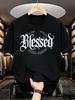 Male Graphic T Shirt Gothic Font Blessed Print Short Sleeve Crew Neck