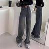 Plus Velvet Gray High-Waist Wide-Leg Jeans for Women - Floor-Length, Large Size, Autumn/Winter