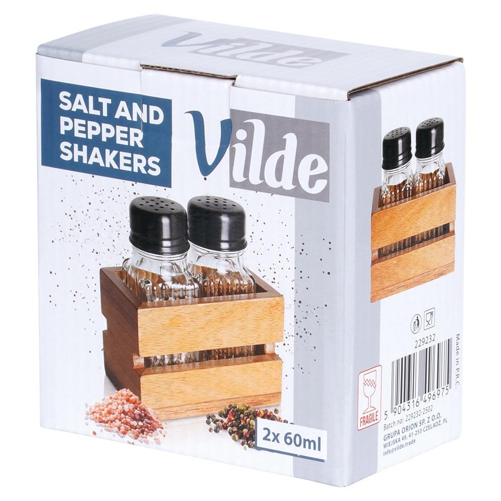 Salt and pepper shakers with stand, 3 pieces.