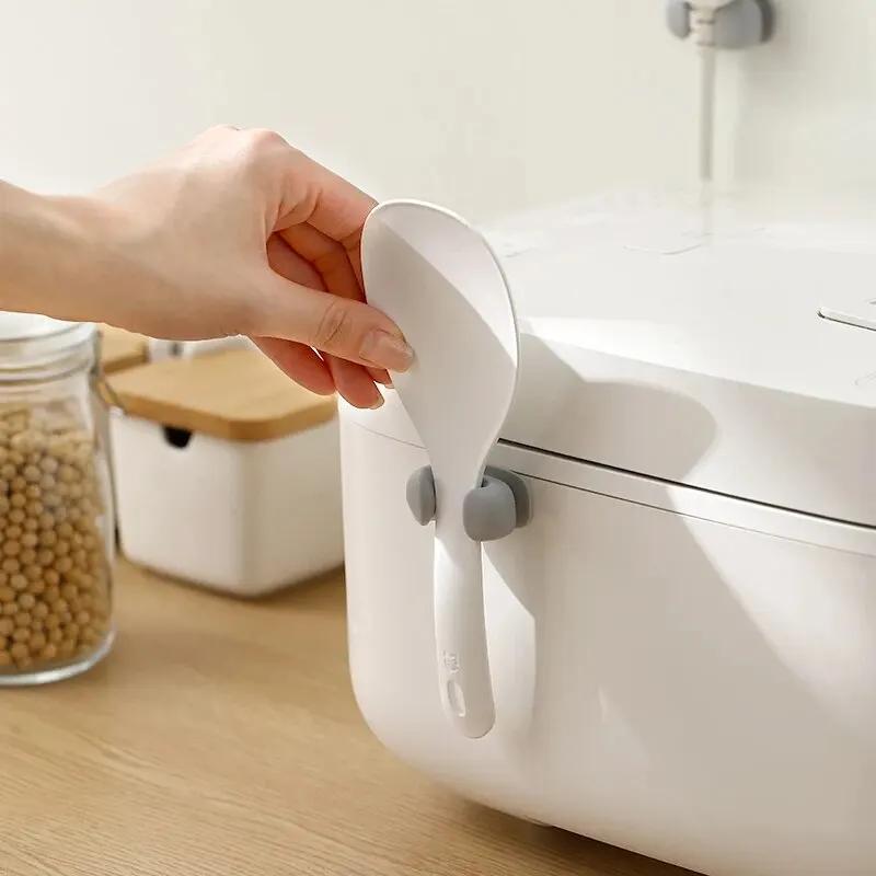 Soporte de silicona para cucharas de arroz, estante de almacenamiento para cucharas de cocina montado en la pared, estante de colocación