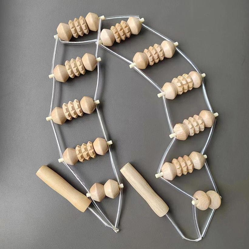 Wooden Back Massager with Rollers Multi-Functional Portable Manual Massage Strap Muscle Recovery Massage Tool