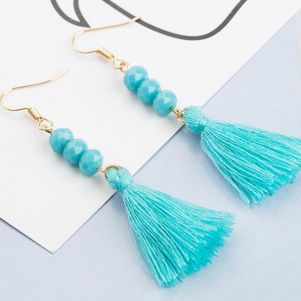 Bohemian Acrylic Bead Women Girls Tassel Hook Earrings Long Dangle Party Jewelry
