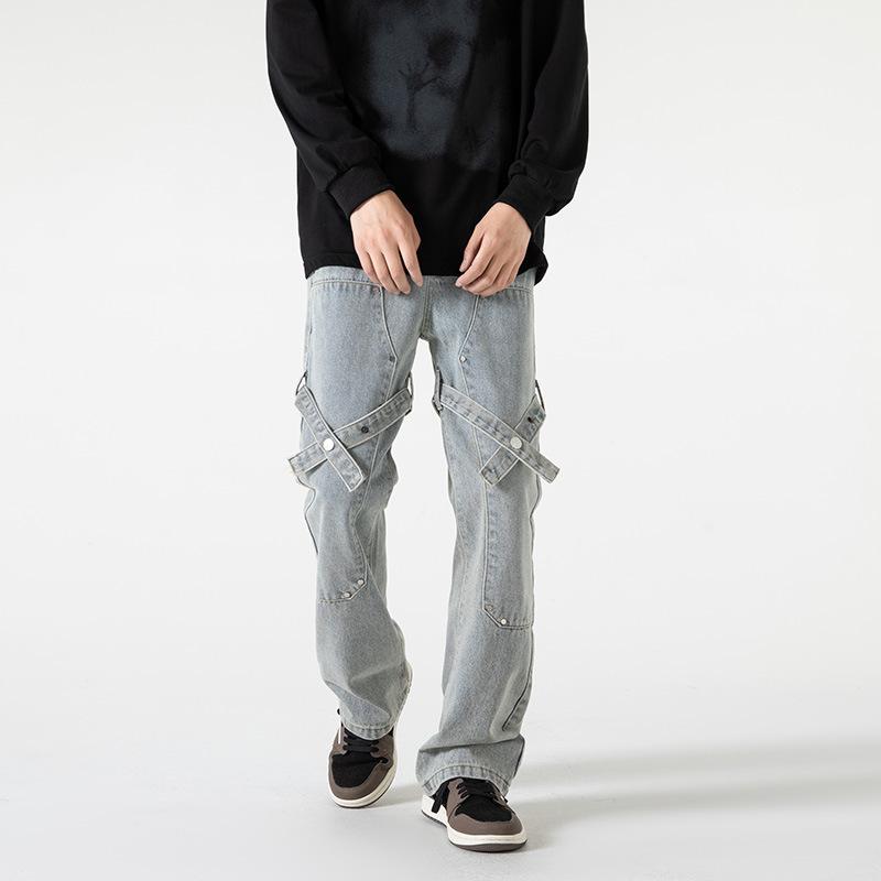 

JYL Men s Cargo Flare Jeans Spring Bandage Design Functional Vibe Casual Denim M безодня