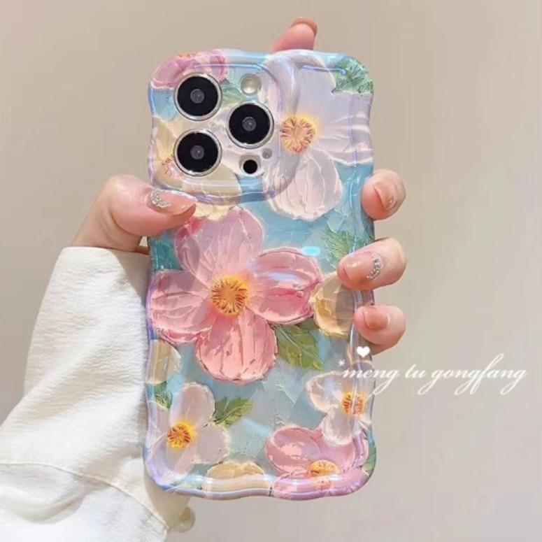 Oil Painting Flower Mobile Phone Case Simple Smudge Creative Application iPhone15 Apple 14promax Soft and Hard Case Anti-drop