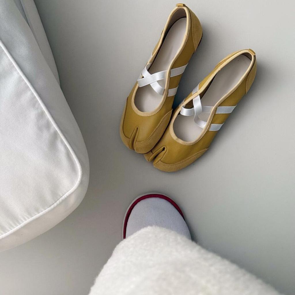 Schaffellversion~ Schweinsfüße Zehenschuhe Koreanische Version Nische neue Ballerinas Damen Einzelschuhe Mary Jane Schuhe Oma Schuhe Damen