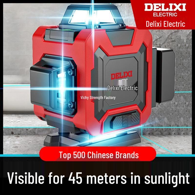 Delixi High-Precision Green Laser Level: 12-Line Infrared, Strong Light, Automatic Outdoor Use, Water-Resistant