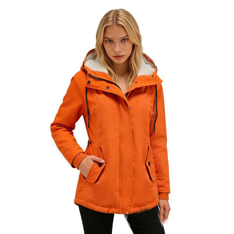 Women's Hooded Cotton Jacket with Plush Lining - Medium Long Style for Autumn/Winter