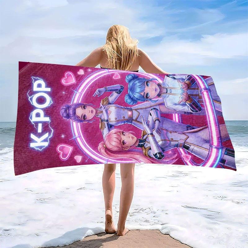 Pink Cute K-pop Girl Beach Towel Microfiber Soft Quick Dry Gym Sports Towel Anime Bath Towel for Bathroom Swimming Outdoor