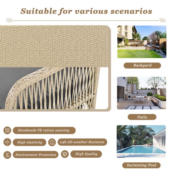 1 Set Garden Hanging Swing Two Seats Elastic Bounce Cushion Heavy Duty Chain Great Load Bearing Rattan